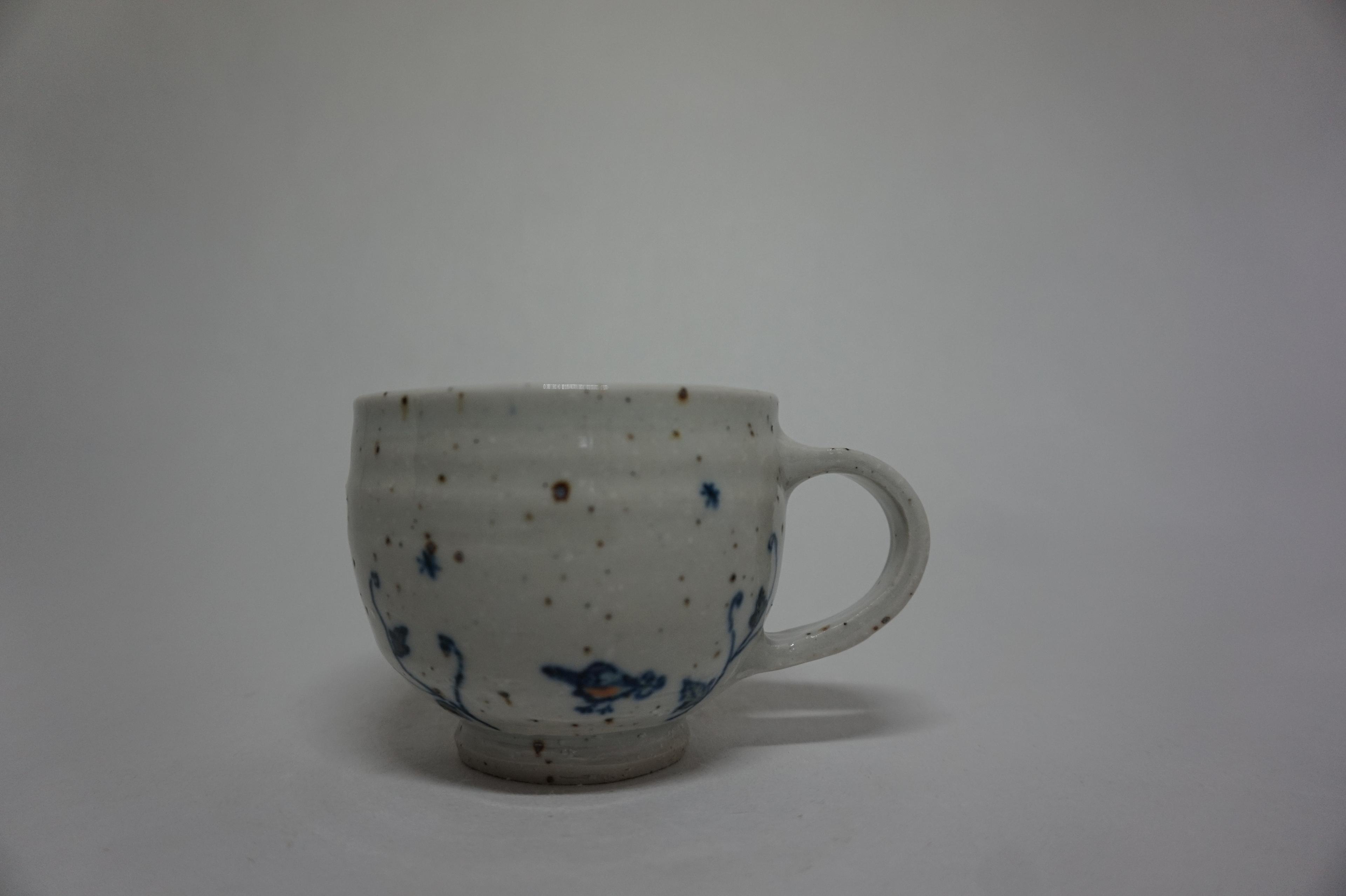 カワセミ絵のコーヒーカップ　白色　陶器