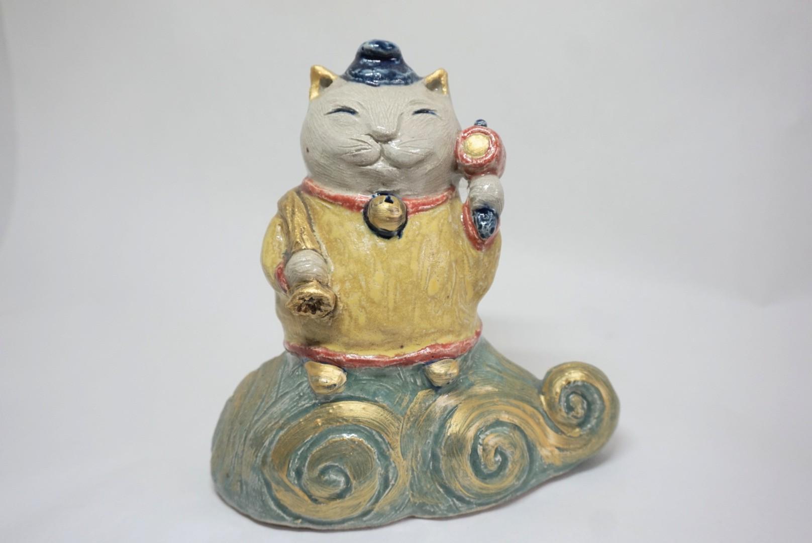 大黒猫　金斗雲福猫　福猫　大黒 ねこ　金斗雲　置物