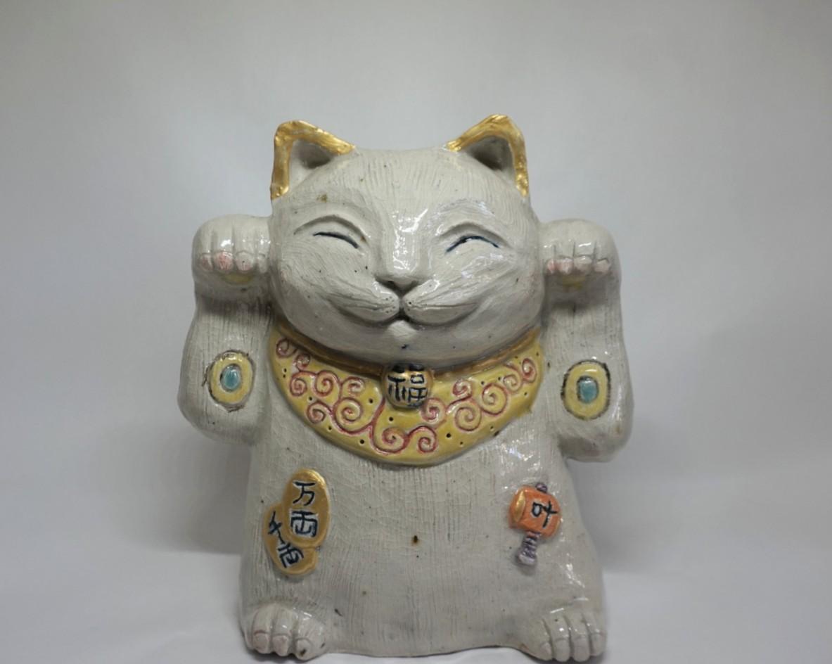 招き猫　福猫　両手招き猫　お祈り猫 ねこ　置物